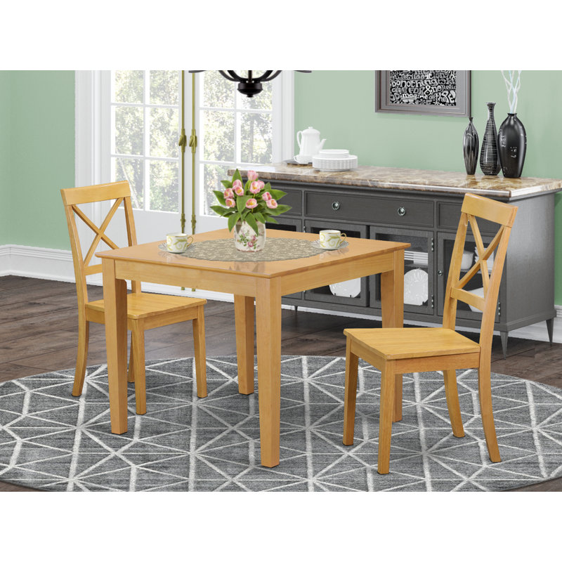 3 Piece Dining Set Contains a Square Dining Room Table and 2 Kitchen Chairs, Oak, Oak