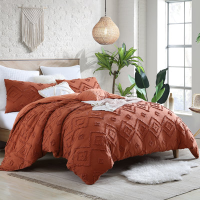 Swift Home Rukai 100% Cotton 5-Piece Diamond Clip Jacquard 3-D Fringe Texture Comforter Set - 2 Decorative Pillows Included - All-Seasonal Warmth, Durable, Easy Care