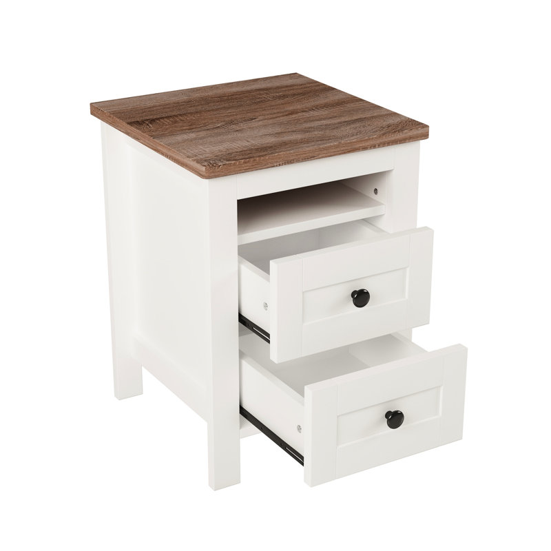 2 Table de chevet pour chambre à coucher en blanc et brun
