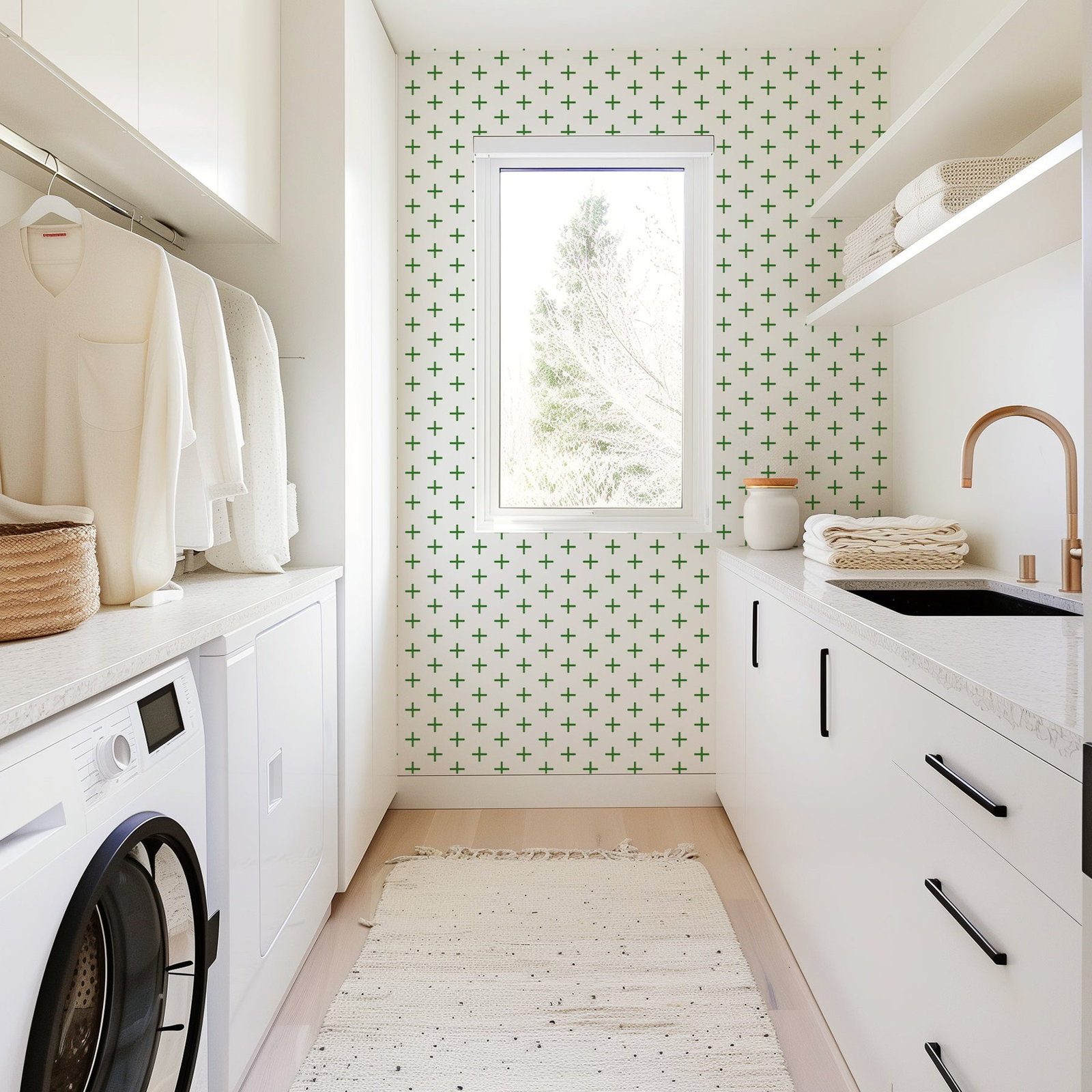 Mrs Paranjape Papers Mrs Paranjape Self-Adhesive Wallpaper, Signature Green, Faux Grasscloth, Non-pasted