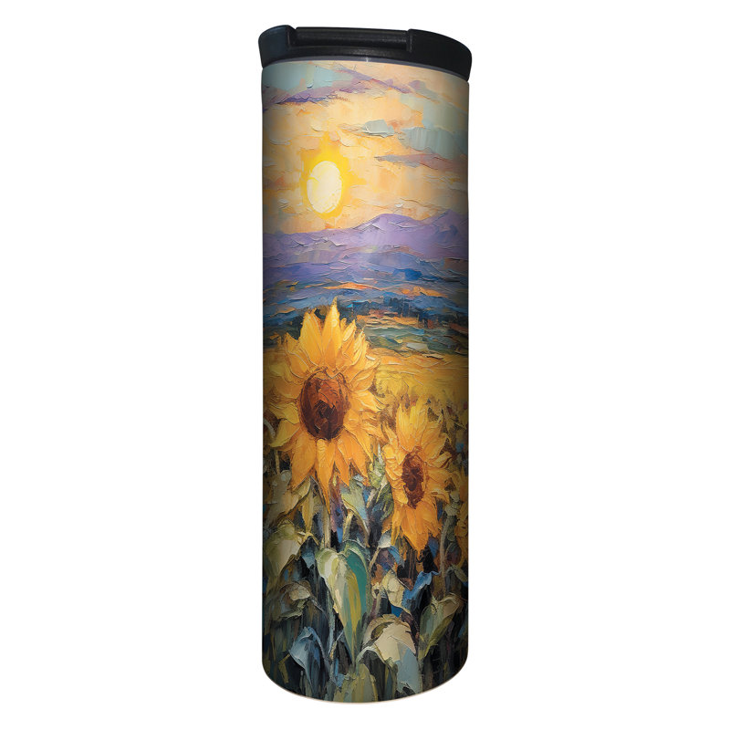 17 oz. Highland Home Radiant Sunflowers Verre en acier inoxydable avec couvercle