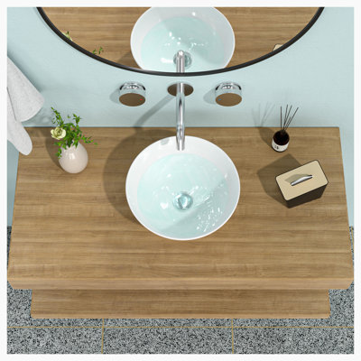 Lavabo de salle de bain vasque circulaire en céramique blanche 13 po Hewei