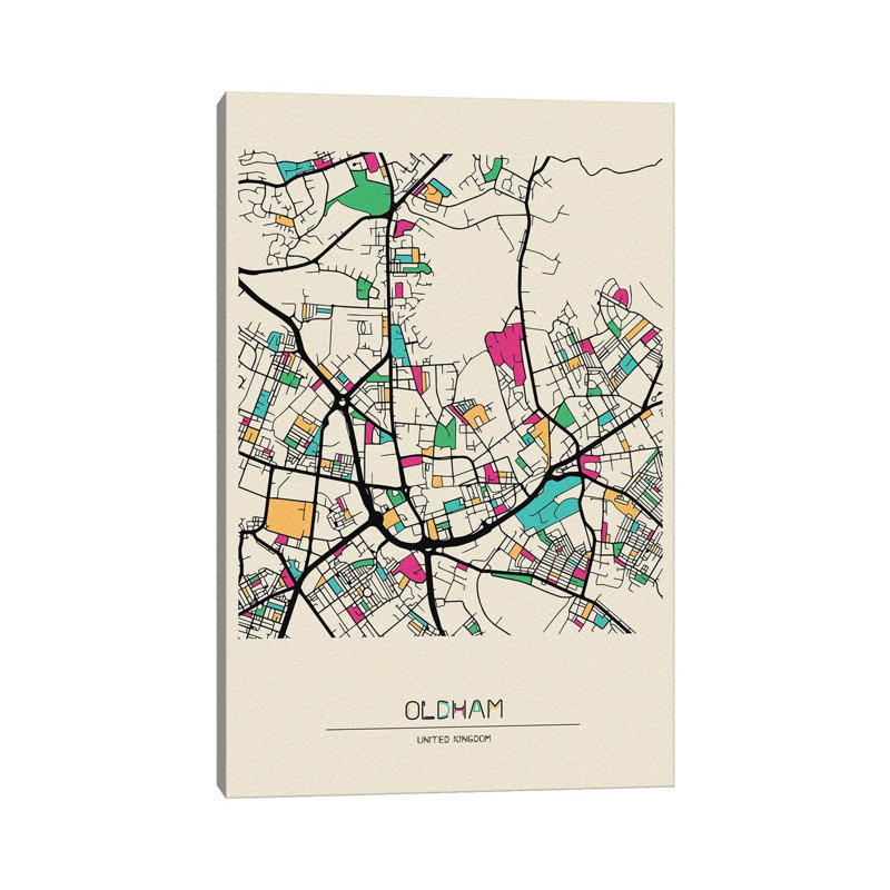 Oldham, England Map by Ayse Deniz Akerman - Wrapped Canvas Print, 101.6 cm H x 66.04 cm W x 1.91 cm D