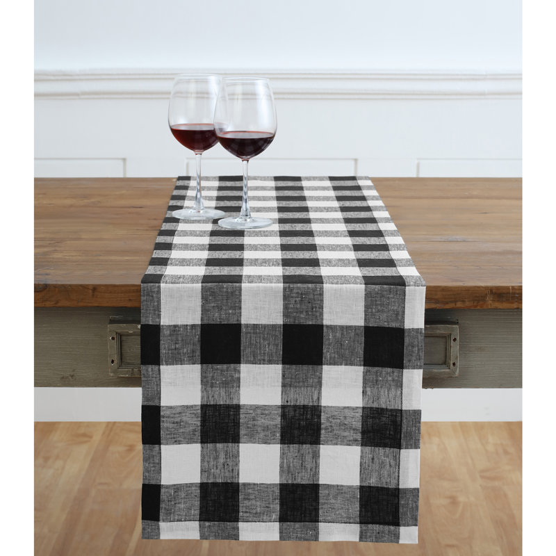 Morgan Check - 100% Pure Linen Table Runner, 90" x 14", Living Coral/White