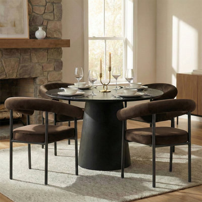 46"–83" Modern Extendable Dining Set With Dual Pedestal Base & Velvet Upholstered Arm Chairs