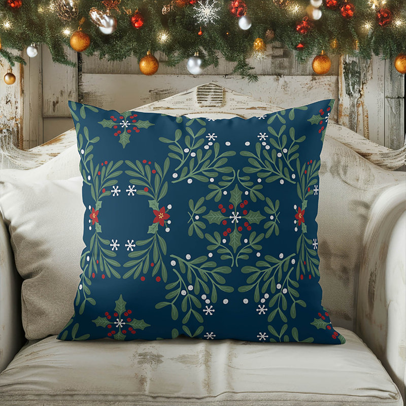 Coussin décoratif d'intérieur Winter Mistletoe, Bleu très foncé, Carré 16 po
