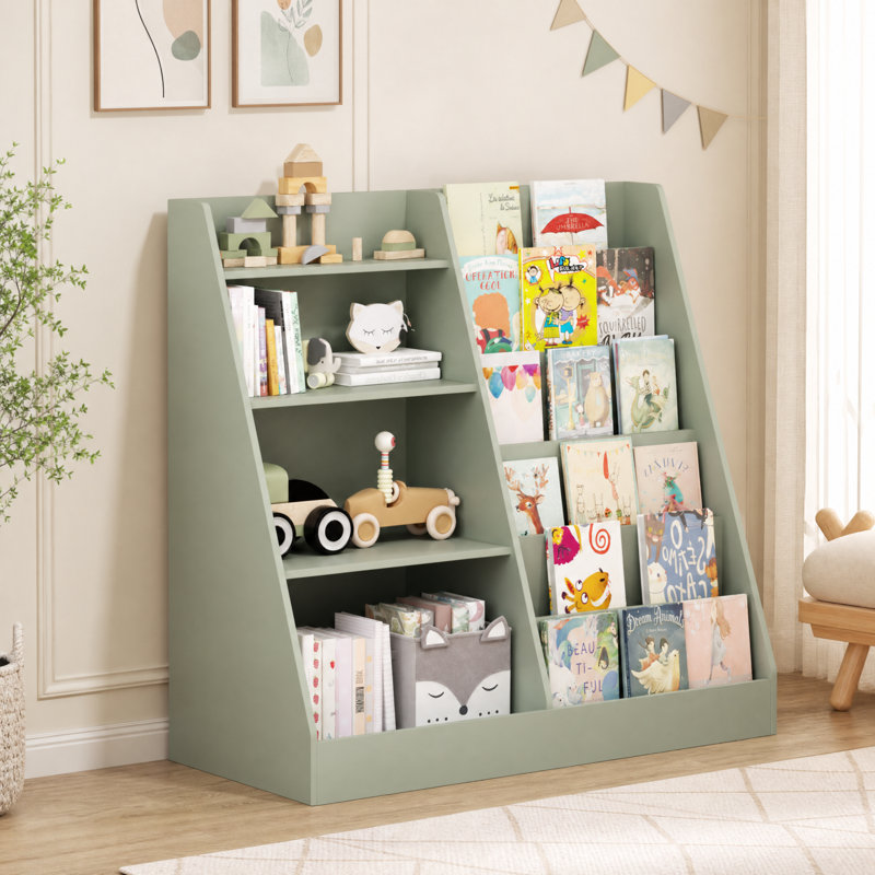 Étagère à livres et rangement pour jouets pour enfants, présentoir à 4 niveaux en MDF, Sauge