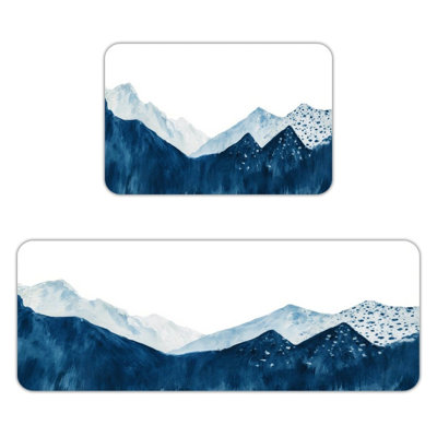 Serene Mountain Water Scene, Kitchen Mats Set Of 2
