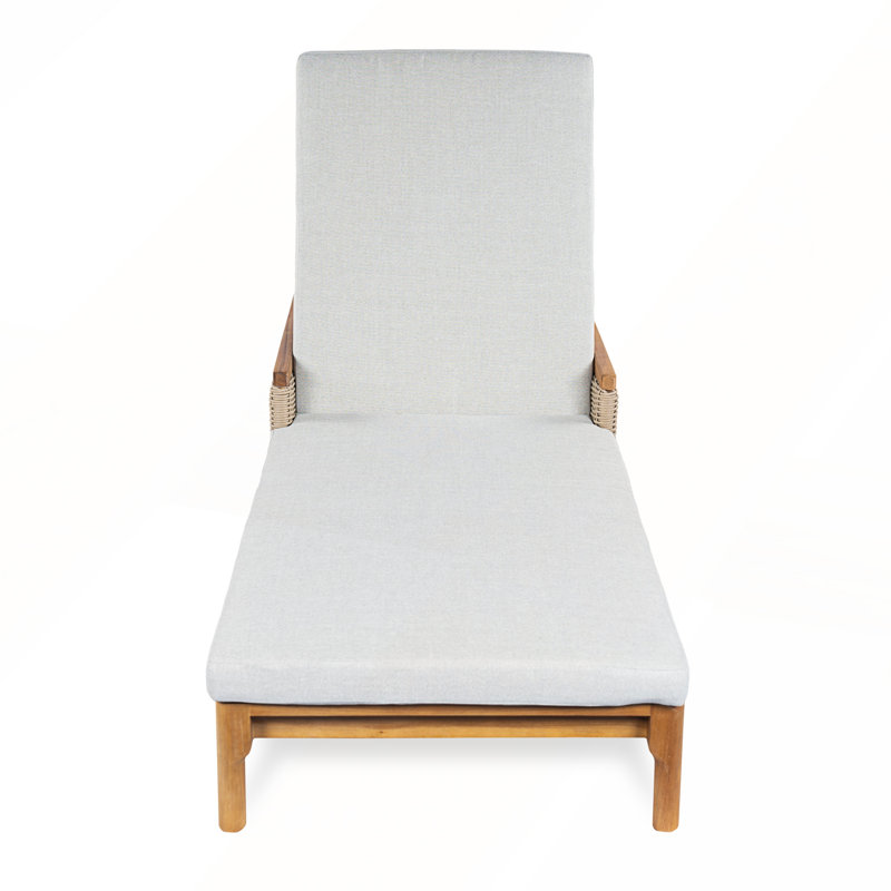 Solid Acacia Wood Sun Lounger with Cushions, Light Grey