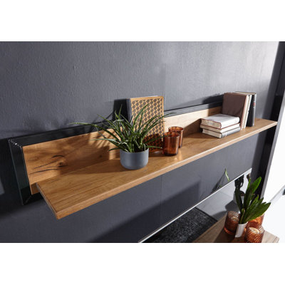 Villanders Oak Solid Wood Floating Shelf with Adjustable Shelves