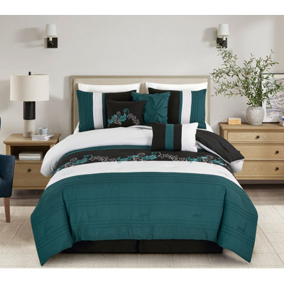 Floral Embroidered Microfiber 7 Piece Comforter Set
