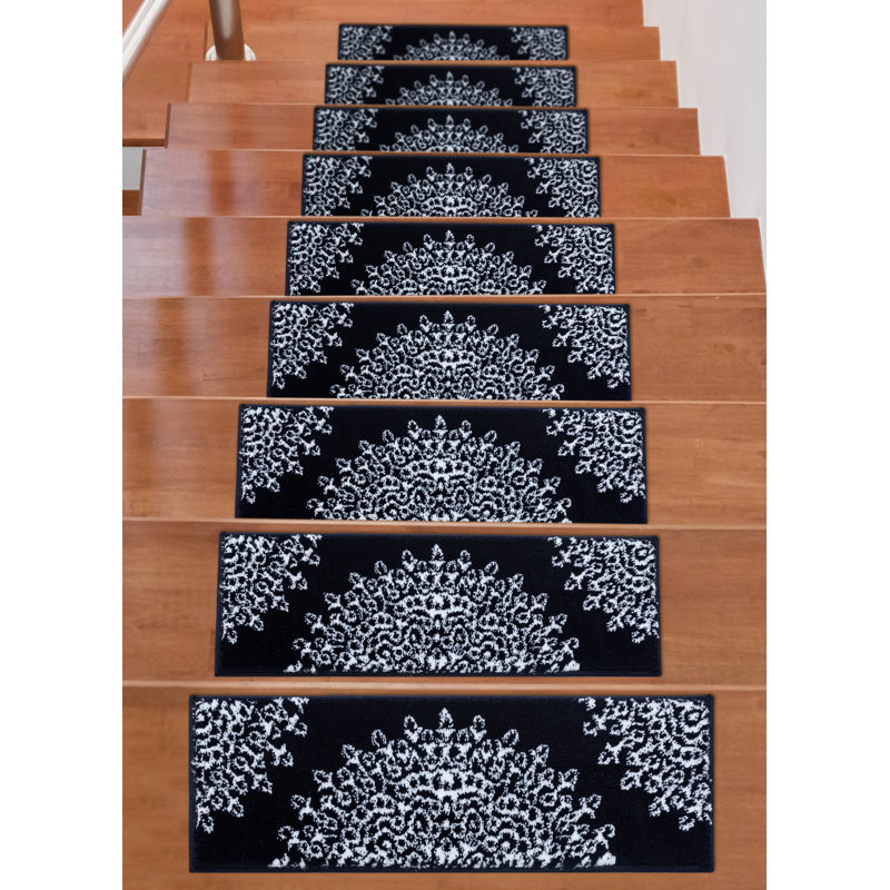 Tapis d'escalier Fogleman, Bleu marine / Ivoire, 13