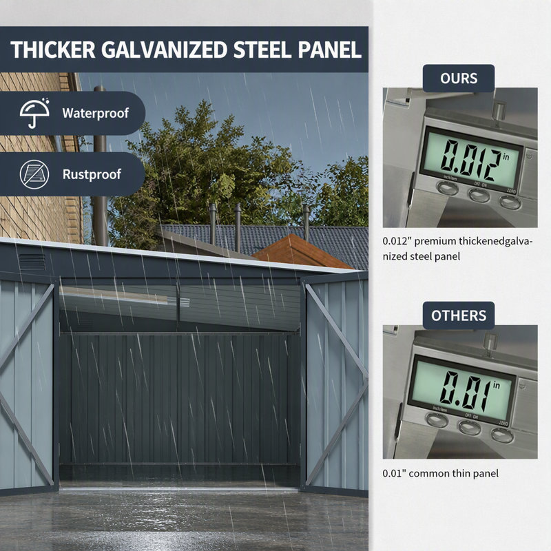 Remise de rangement extérieure en acier galvanisé de 6 x 8 pi avec portes doubles verrouillables, inclinée en métal pour outils et vélos (sans plancher)