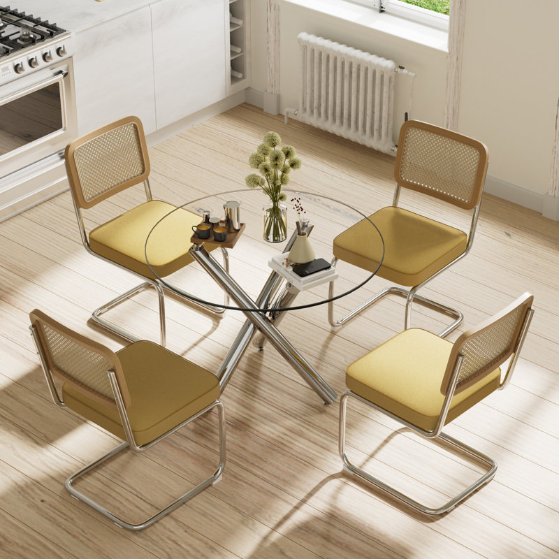 Ensemble de table de salle à manger Elegant, Jaune / argenté, H 30 po x L 36 po x l 36 po, 5