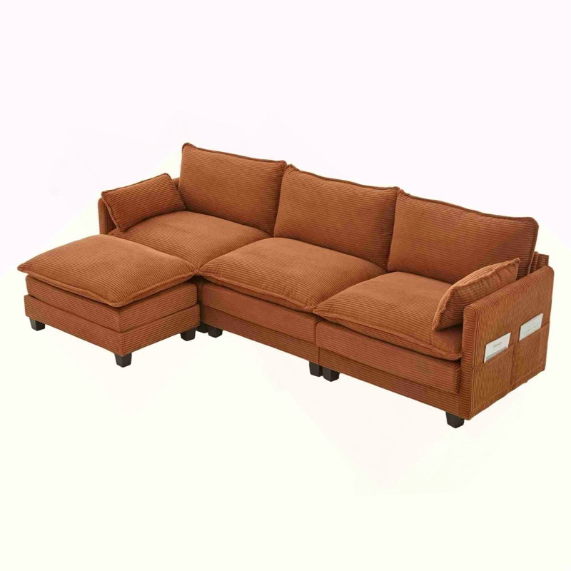 Canapé modulaire surdimensionné surdimensionné avec repose-pieds mobile, ensemble de canapés en velours côtelé moderne de 102 pouces à 4 places, canapé convertible en forme de L pour le salon et le bureau