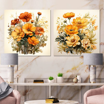 Marigold Majesty Bouquet I - ensemble de 2 reproductions d'art sur toile souci