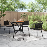 Chanea 35.25'' Round Indoor-Outdoor Steel Patio Table Set with 4 Round Back Chairs