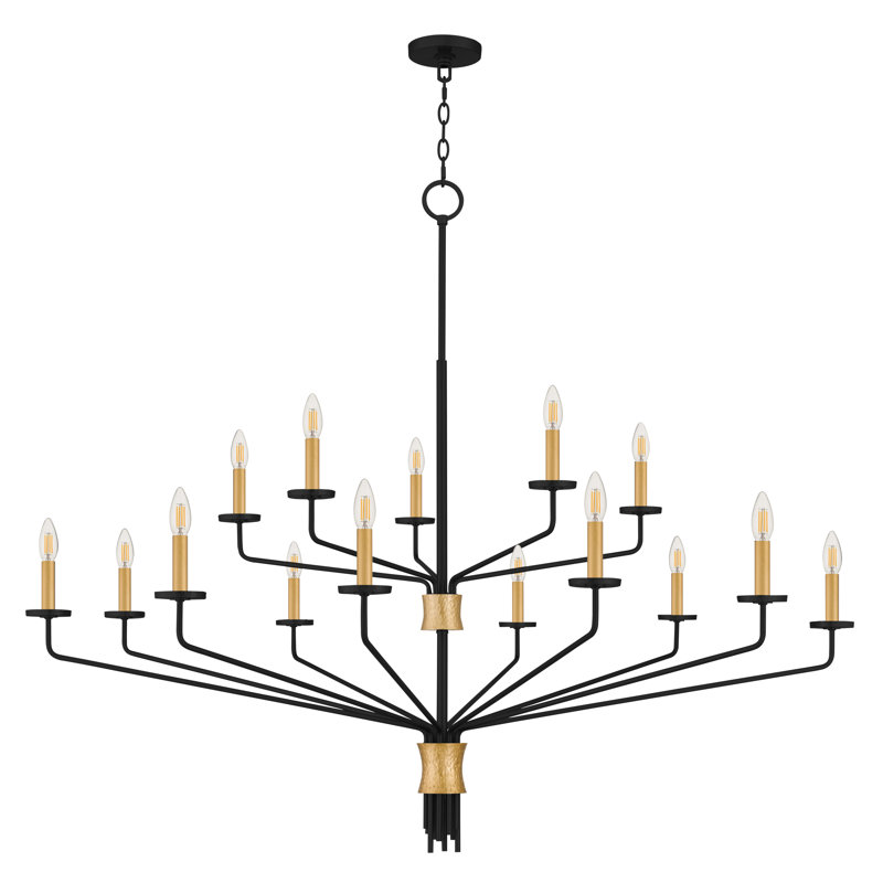Lustre noir mat 15 lumières Alexander, Noir mat