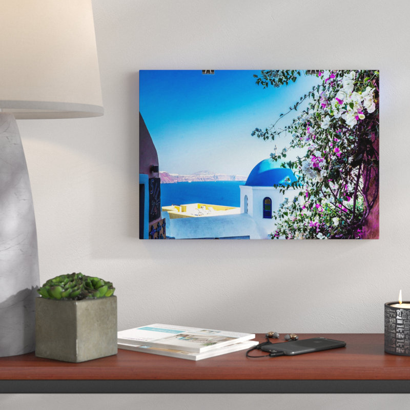 Santorini Blue Domed Church Greece 2 - Frameless Print, 33.1 x 84.1cm