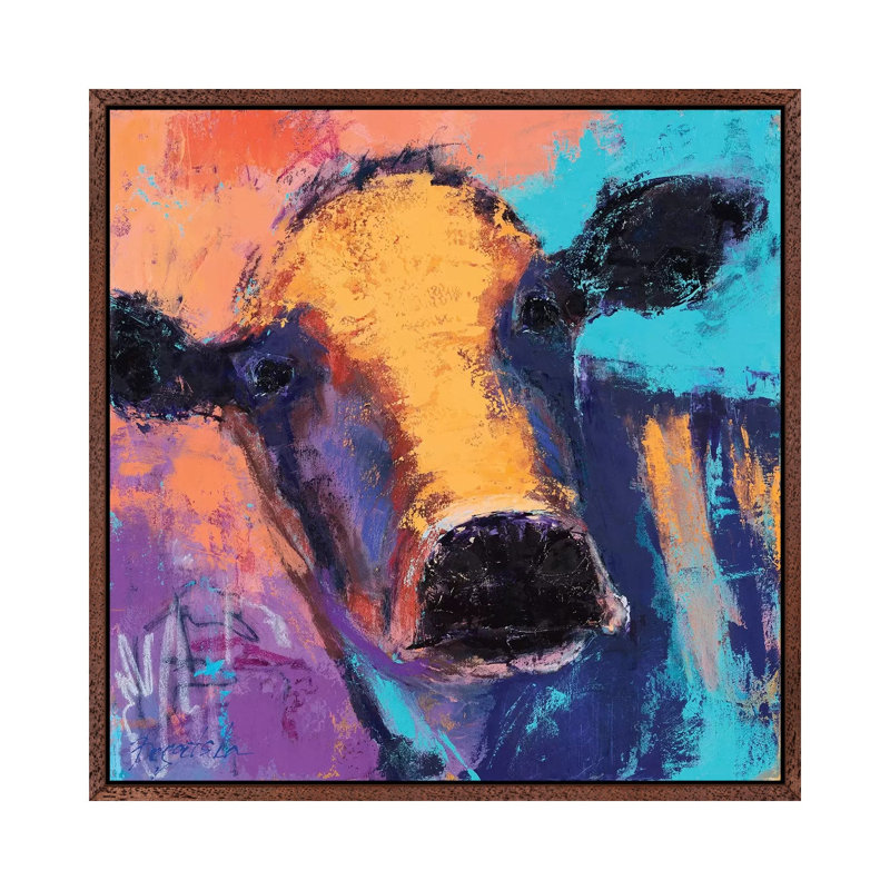 Purple Cow 1 Piece Painting on Canvas, 93.98cm H x 93.98cm W x 3.81cm D, Classic Brown Wood Framed