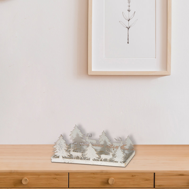 White Forest And Deer Table Top Decor