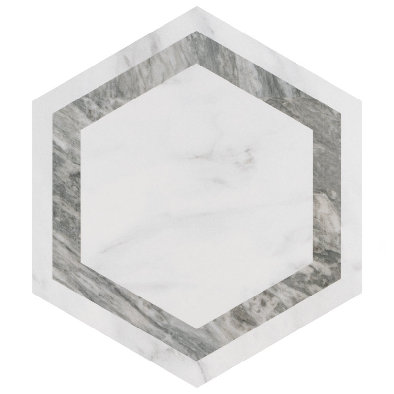 BioTech 11" x 13" Porcelain Marble Look Wall & Floor Tile, Gray/White