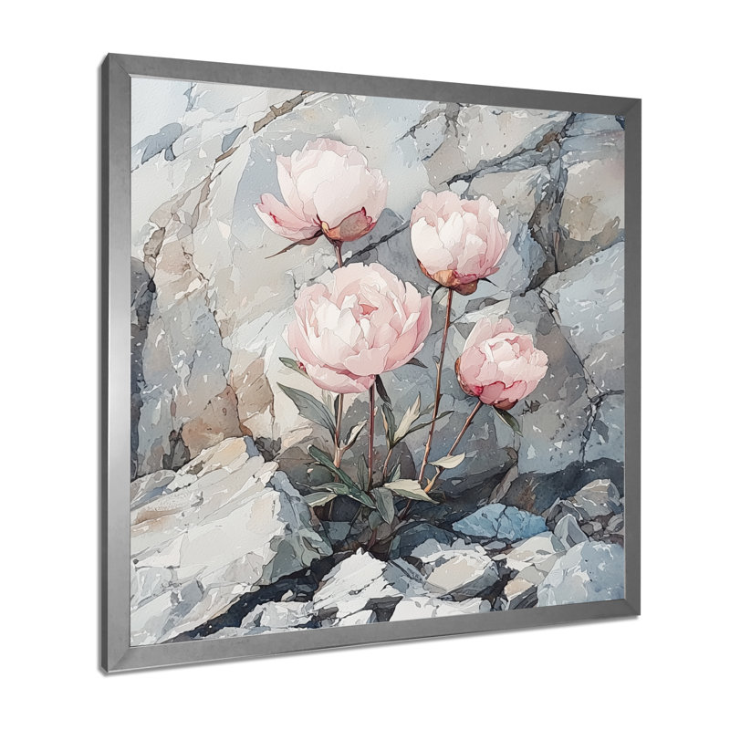 Pivoines dans le Rocky Pass II - pivoines, art mural, Reproduction encadrée d'une seule photo, Argent argent