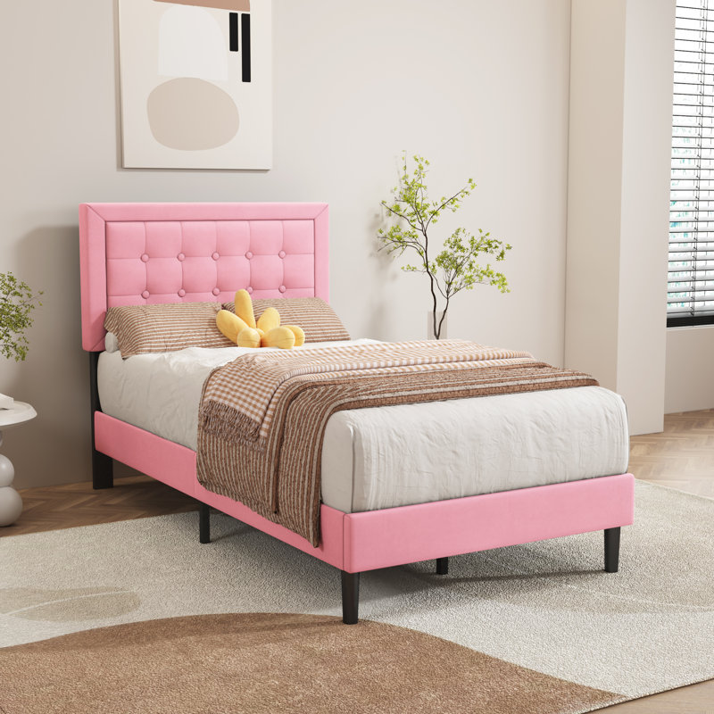 Anghelina Upholstered Platform Bed, Twin, Pink