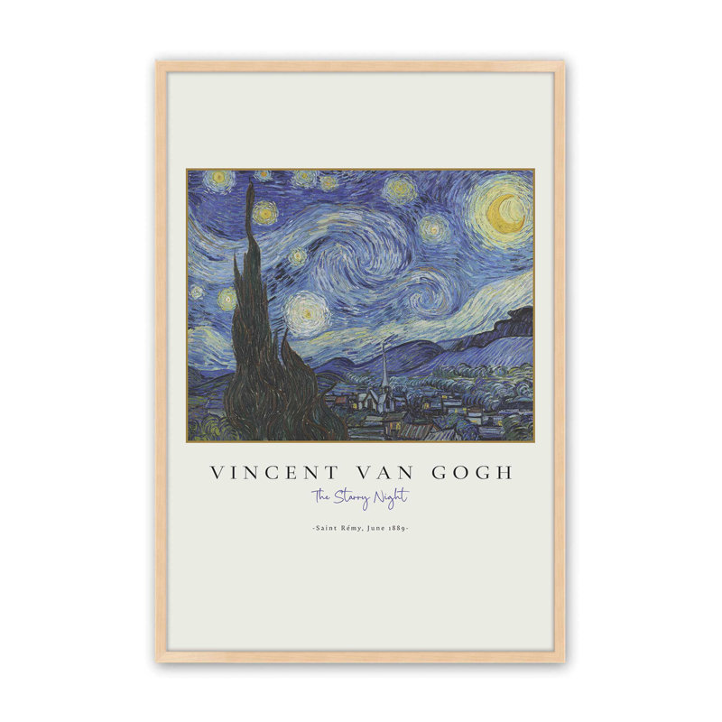 Impression de Van Gogh The Starry Night, H 21 po x l 17 po, Reproduction encadrée sans passe-partout 1, Érable brut