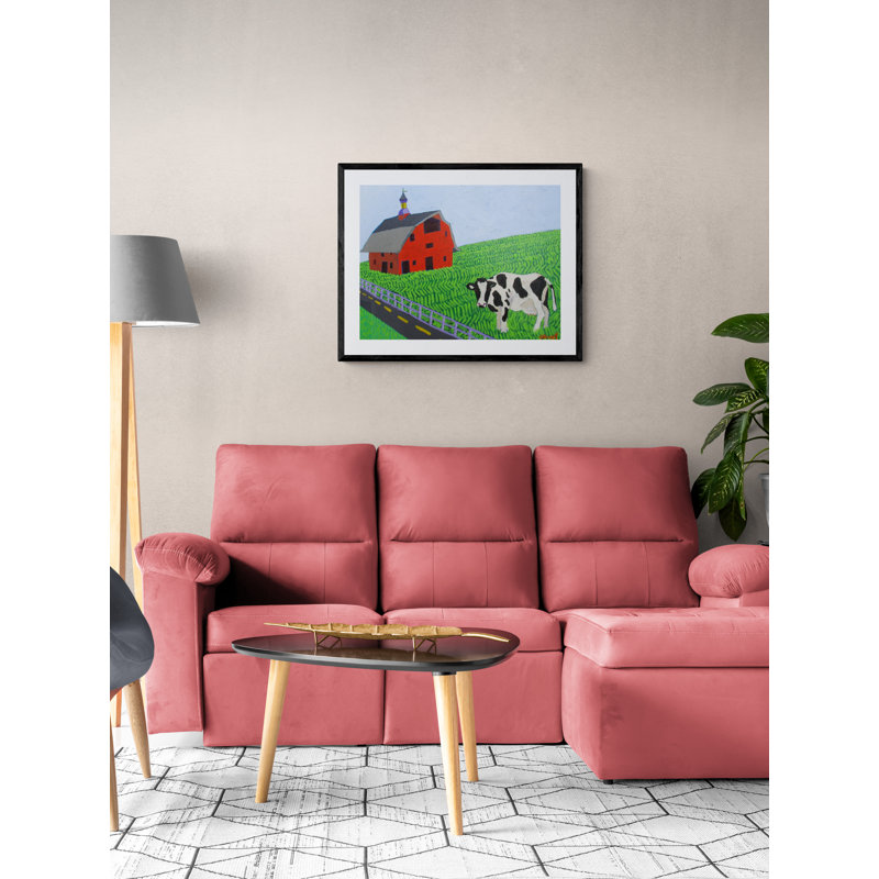 Elsie And The Barn Print by Sue Graef, Black Framed Paper, 25.25" H x 31.25" W