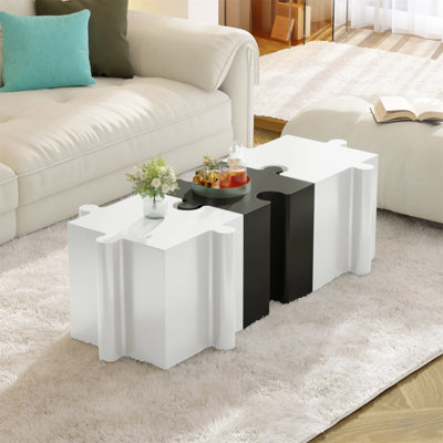 Ensemble de 3 tables de casse-tête artistiques, tables d'appoint modulaires MGO avec emboîtement (2 convexes et 1 concave), capacité de 200 lb pour l'intérieur et l'extérieur, couleur blanche et noire