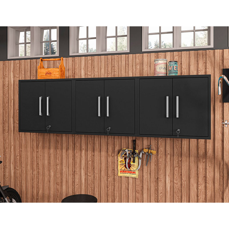 Aseem 3 Piece Single Storage Cabinet ( 25.59'' H x 85.05'' W x 14.96'' D), Matte Black