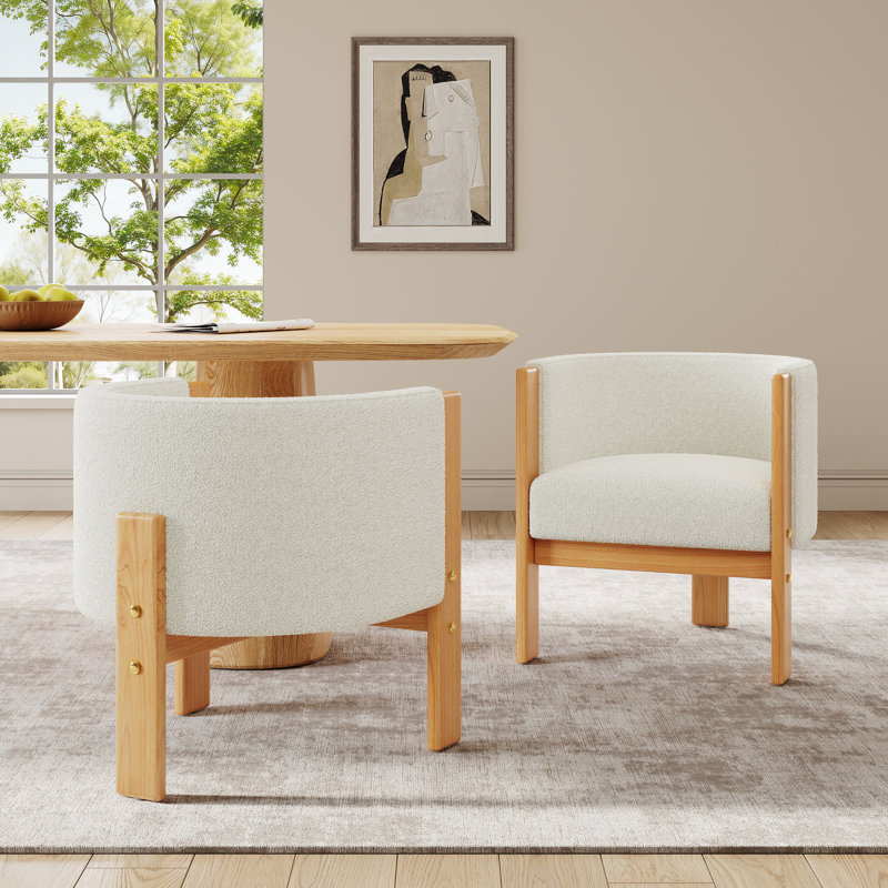 Chaise de salle à manger Elian, Blanc / bois beige