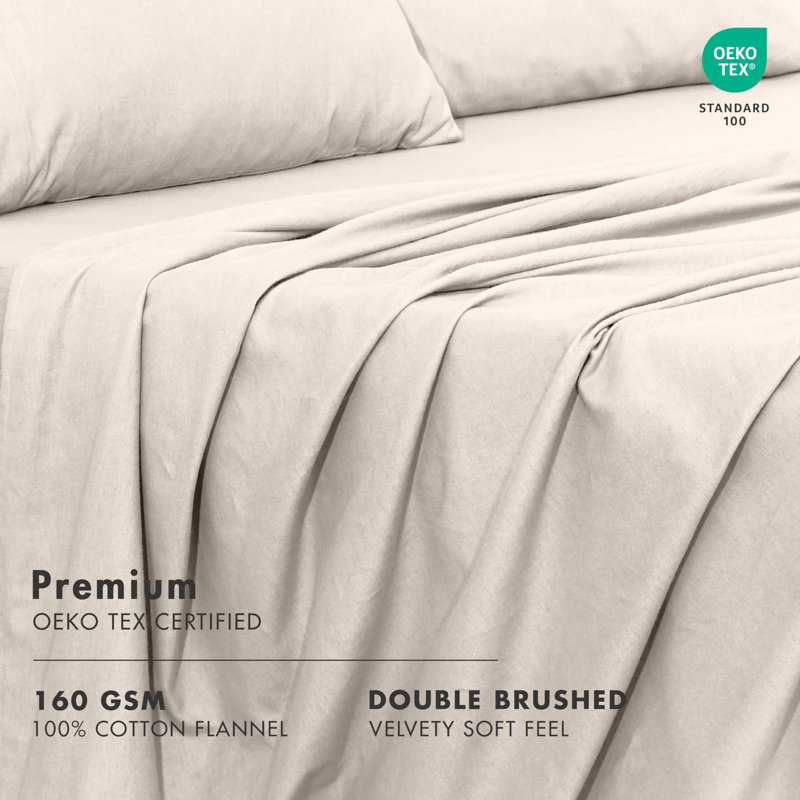 RUVANTI 100% Cotton Flannel Sheets Split King Size - 5 Piece Warm, Soft & Breathable, Deep Pocket, Double Brushed Cozy All Season Bedding Set, Sand