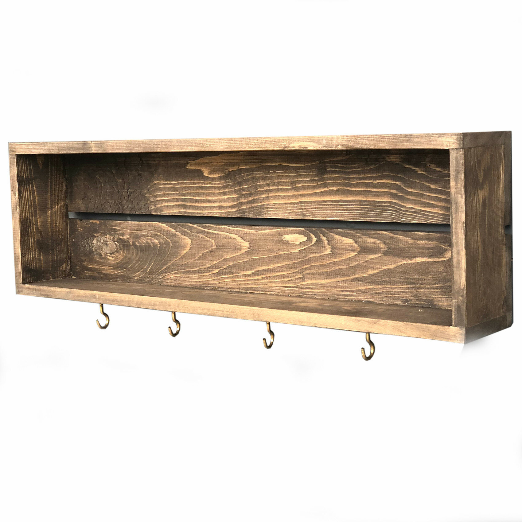 2 Piece Rubberwood Accent Shelf with Hooks