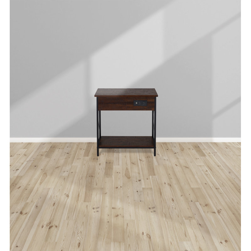Solid Wood Top End Table and Built-In Outlets