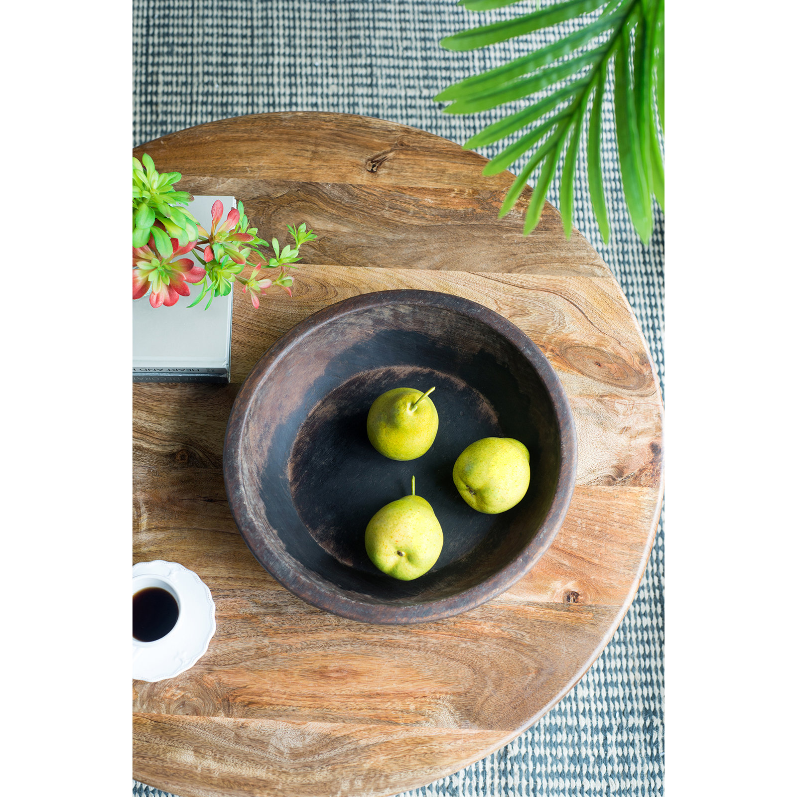 Kamini Wood Round Decorative Bowl in Brown