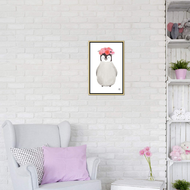 Art pingouin, H 60 po x l 40po x P 1,5 po, Toile encadrée d'or