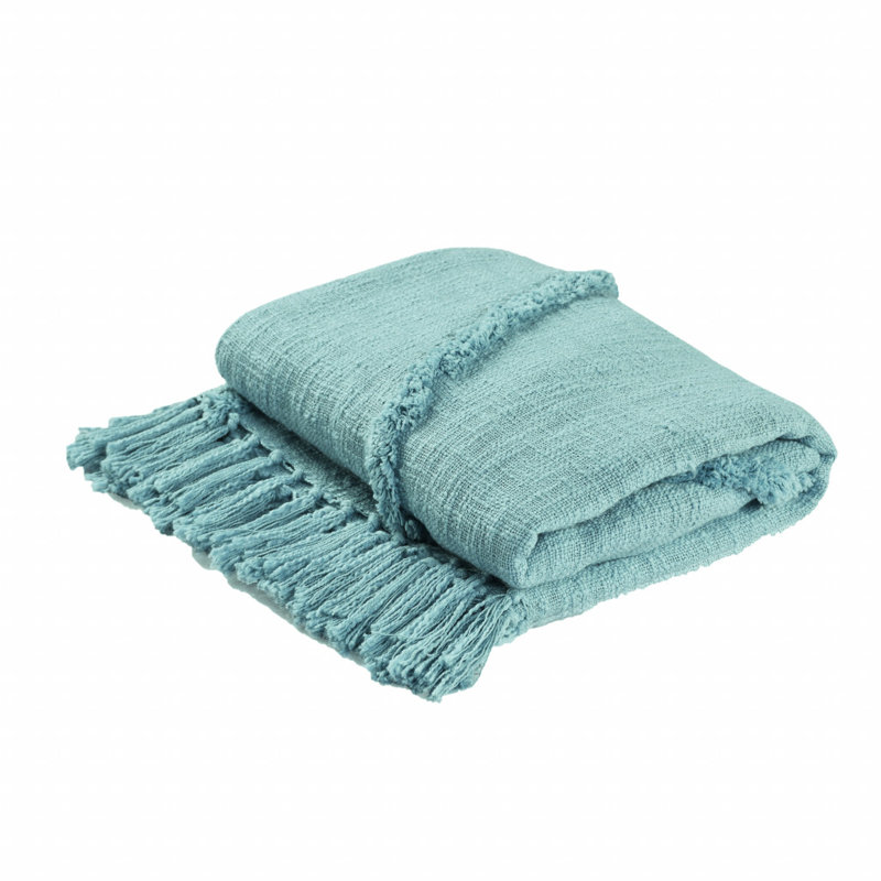 Jeté en coton tissé crème, Bleu sarcelle