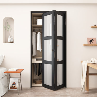 Porte pliante en bois manufacturé massif l 24 po x H 77 po avec trousse de quincaillerie d'installation