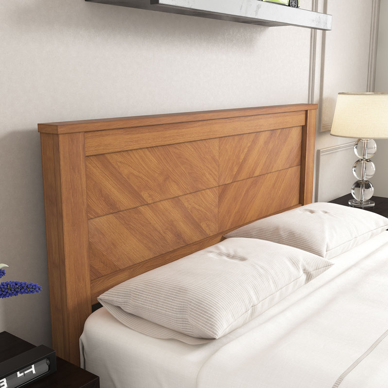 Aleshire Modern Herringbone Panel Design Full Queen Headboard, Amber Walnut