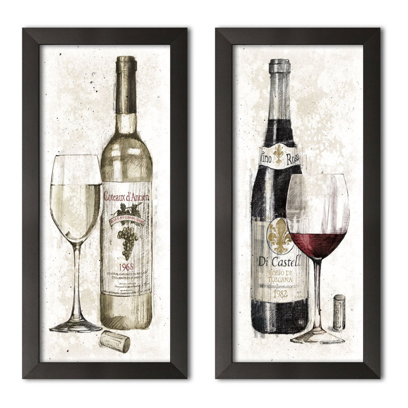 Pencil Wine I And Pencil Wine II On Canvas 2 Pieces Print