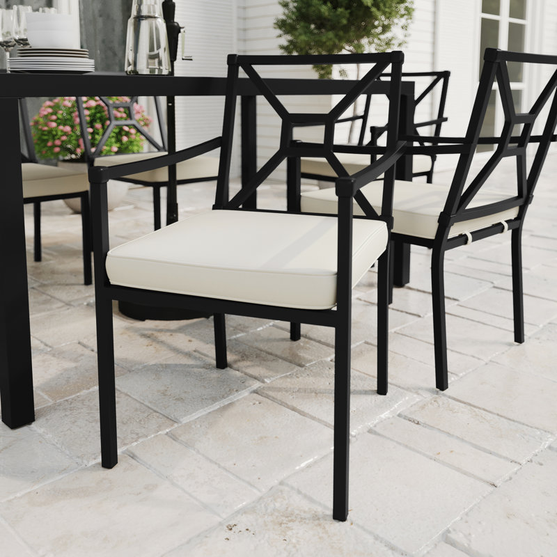 Martha Stewart Lily Pond All-Weather Steel Frame Stackable Patio Armchair With Cushion