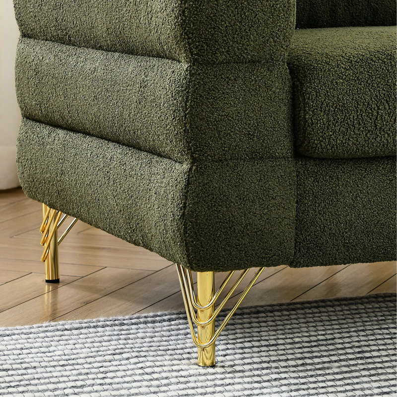 60 pouces 2 places, confort profond, inspiration moderne, coussins, bois massif et métal pour la décoration de salon modulaire surdimensionné, avec style, cadre doré pattes dorées