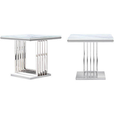 Ensemble de 2 tables de bout 24 pouces en verre trempé blanc avec base argentée