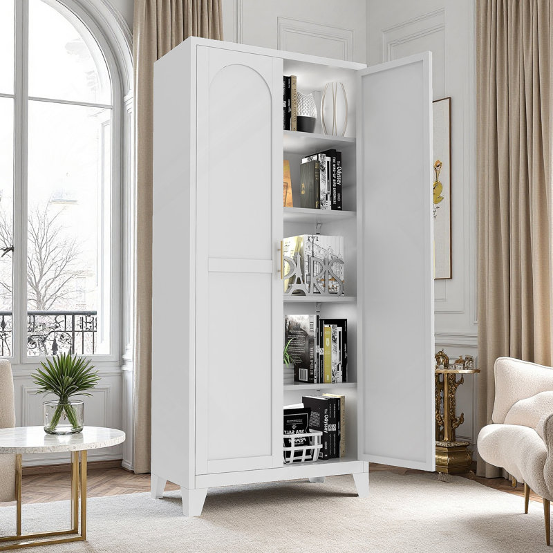 Versatile Storage Cabinet With Doors And Adjustable Shelves, Ideal For Organizing Bedroom, Living Room, And Kitchen Essentials