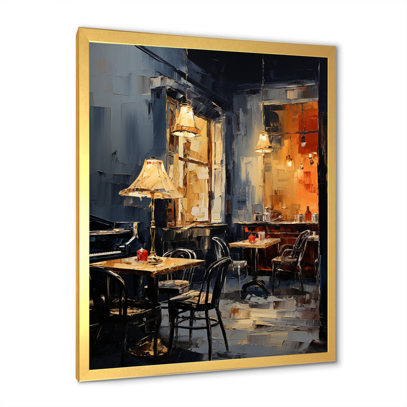 Yellow Jazz Cafe Melody 1 - musique Jazz, art mural, Cadre photo doré simple, H 32 po x l 24 po x P 1 po