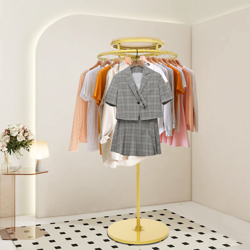 23.6'' Round Clothing Rack, Gold/Natural Wood