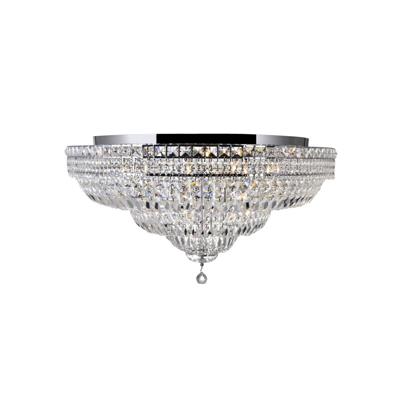 21 Light Flush Mount Ceiling Light – 36-Inch Wide Chrome Finish with Crystal Accents, Bright Ambient Lighting for Hallway, Kitchen, or Bedroom