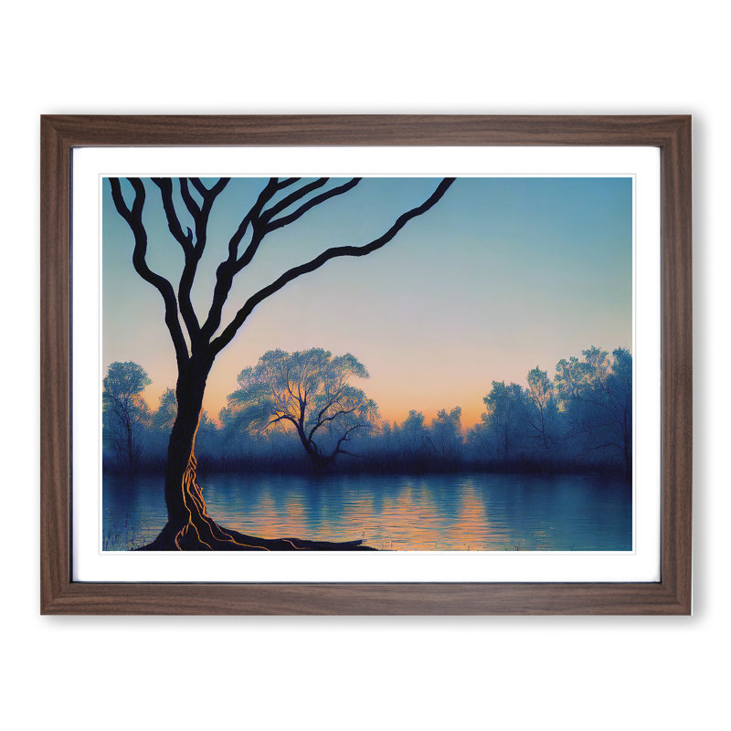 Trees By The Lake - Single Picture Frame Print, 46cm H x 64cm W x 2cm D, Walnut
